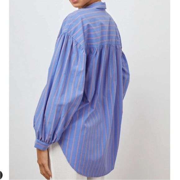 Rails Blue Button Down Puff Sleeve Janae in Lima Stripe Sz XS - Picture 3 of 16